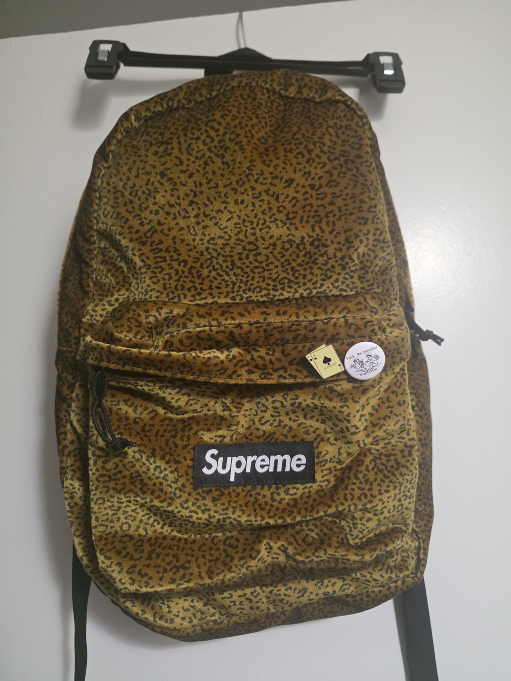 Supreme Leopard Print Velvet Backpack - Brown